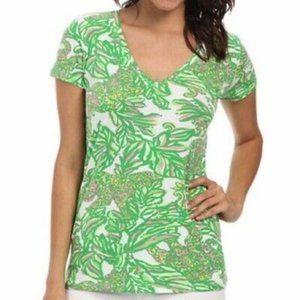 Lilly Pulitzer Michele V Neck Short Sleeve TShirt Seeing Pink Elephants